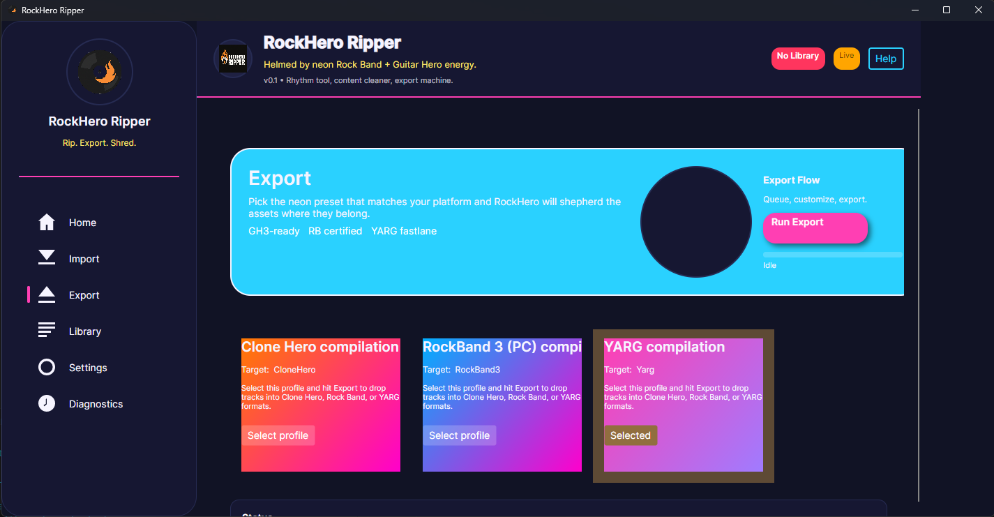 RockHero Ripper export system with format options